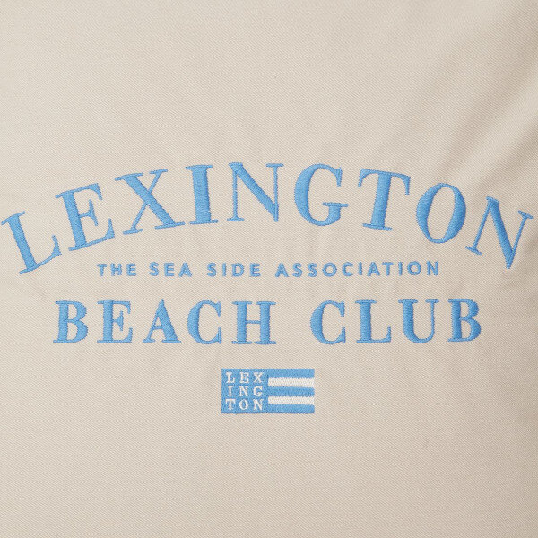 Beach Club Embroidered Organic Cotton Pillow Cover Lt Beige/Blue, 50x50, Lexington  3